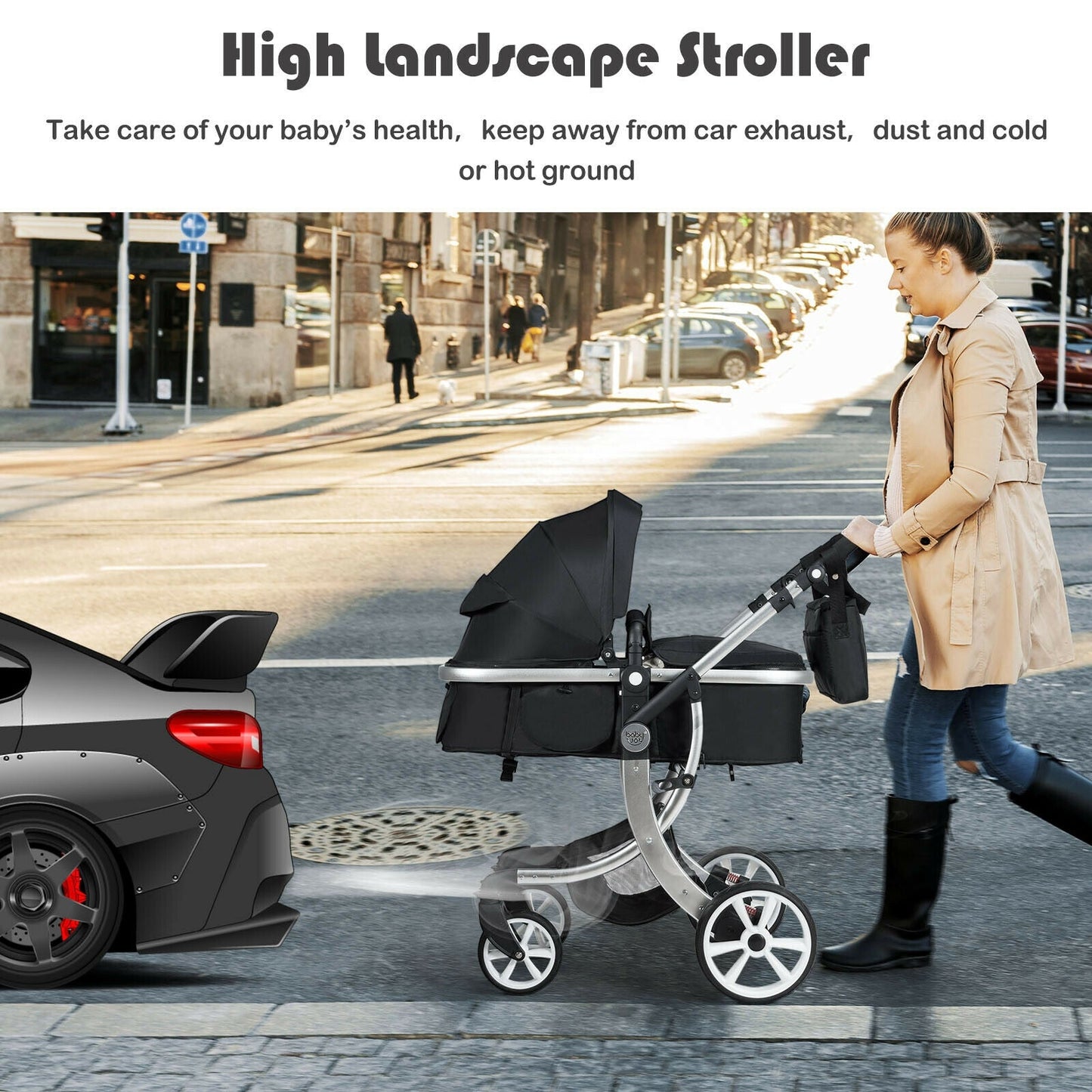 Reversible Baby Stroller with Bassinet Seat and Diaper Bag