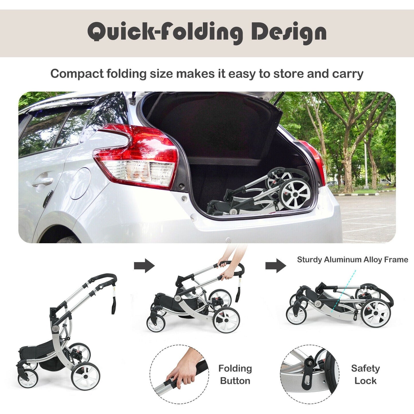Reversible Baby Stroller with Bassinet Seat and Diaper Bag