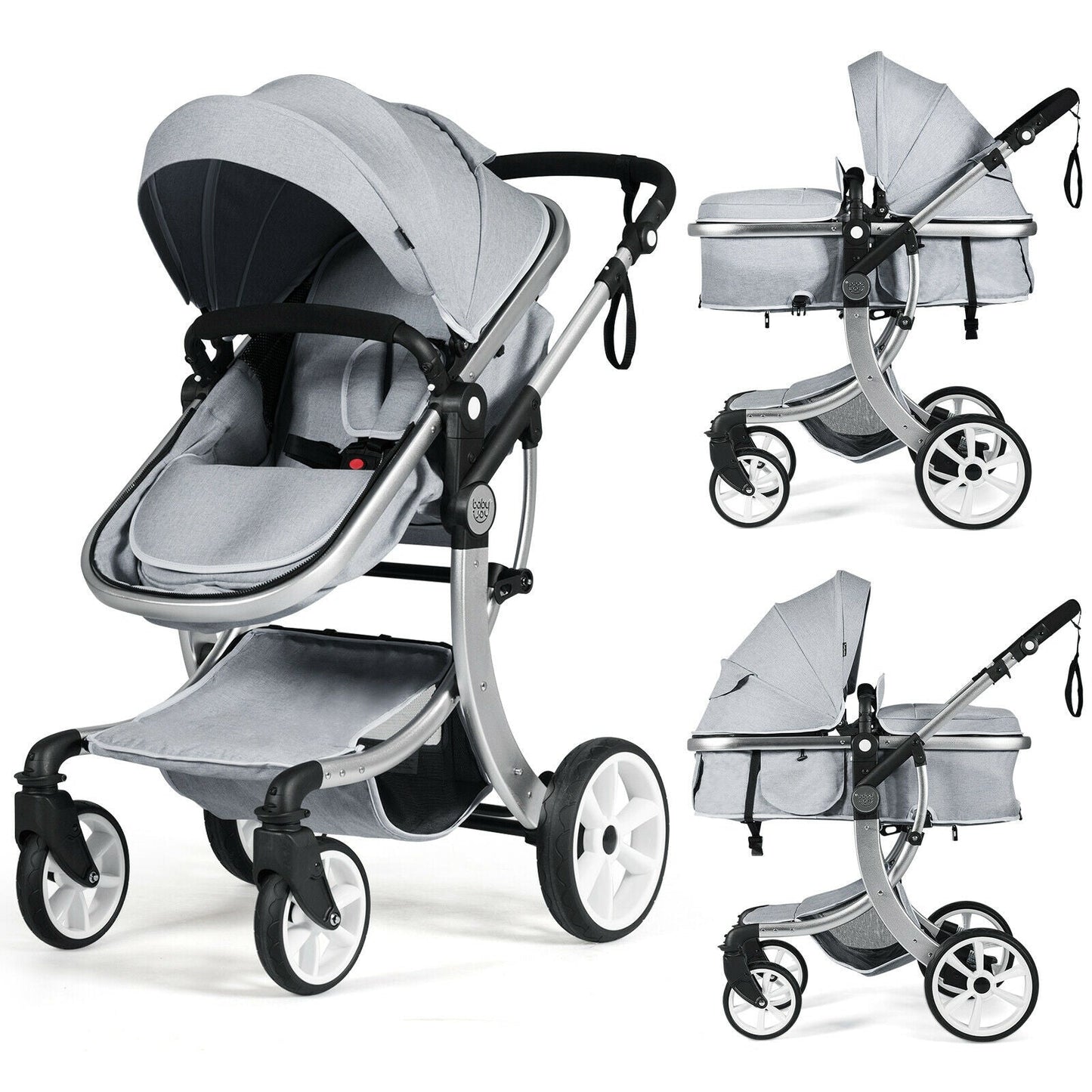 Reversible Baby Stroller with Bassinet Seat and Diaper Bag