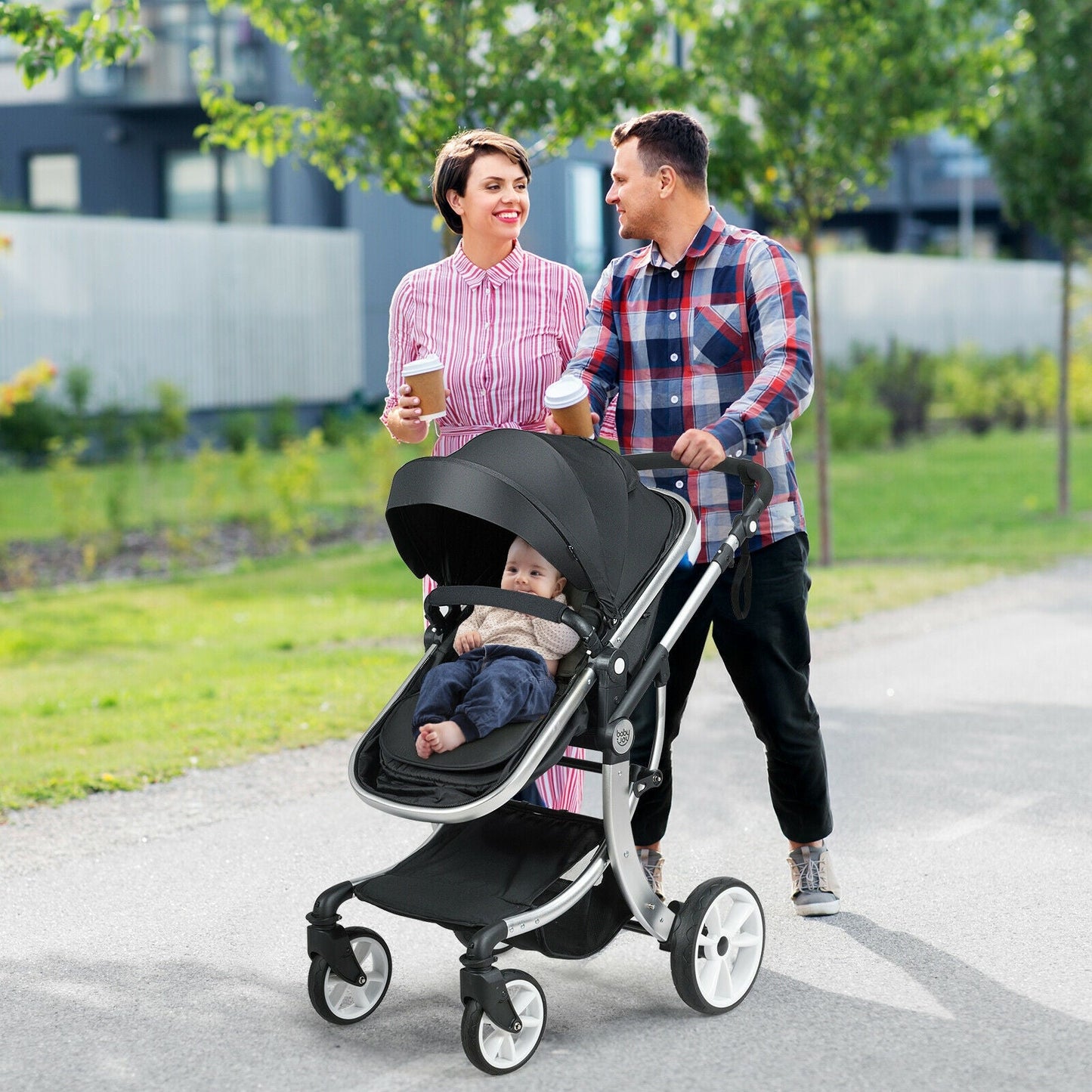 Reversible Baby Stroller with Bassinet Seat and Diaper Bag